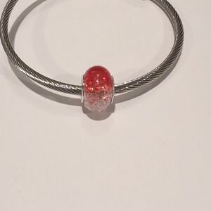 Silver Red and Clear "Crushed Glass" Charm for‎ Pandora Style Bracelet